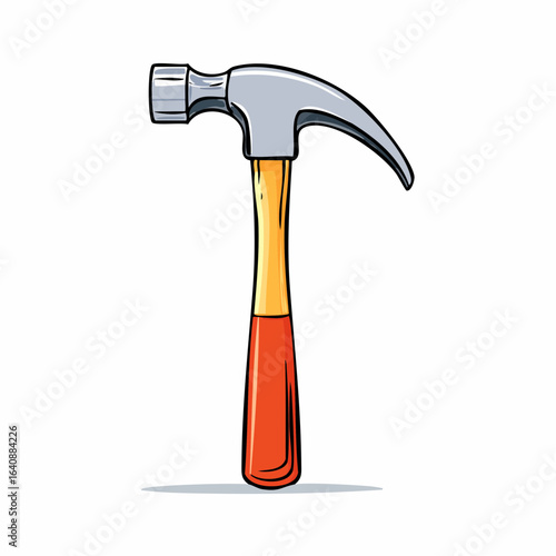 Illustration of a classic claw hammer tool with wooden handle and steel head