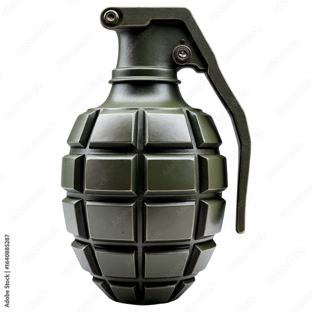 Fototapeta premium Explosive device military equipment green color hand grenade weapon design safety lever metal
