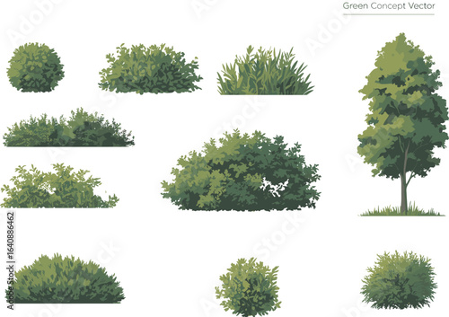 PrintGreen bush and tree vector illustration, natural plant design, garden foliage clipart, realistic shrub silhouette, eco friendly landscape graphic art