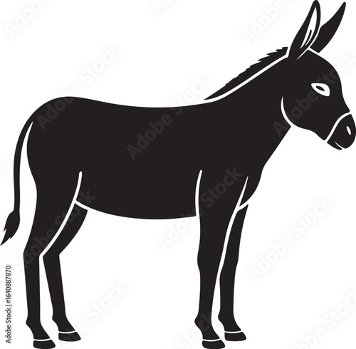 A striking black silhouette of a donkey standing calmly showcasing its distinctive long ears and tail perfect for farm or animal themed designs