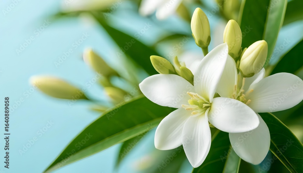 Fototapeta premium jasmine flowers on a blue background