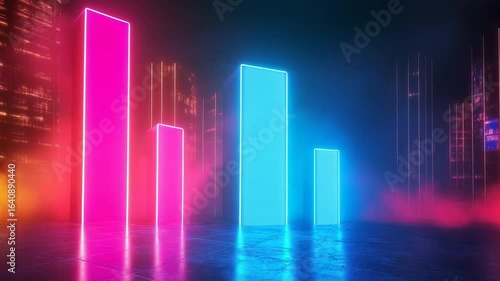 Wallpaper Mural Glowing neon bar graph chart showing increasing data in futuristic cityscape Torontodigital.ca