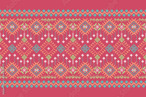 Cross stitch pattern concept showcasing traditional ethnic geometric pattern, Design for textile, background,carpet,wallpaper,clothing,wrapping,Batik,fabric,Vector illustration	
