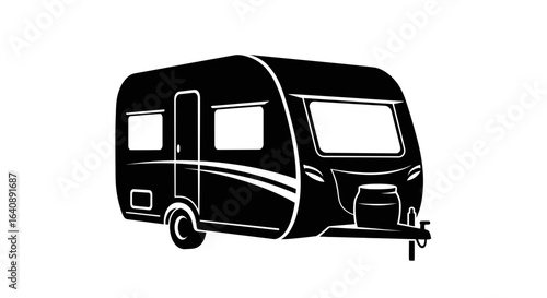 Black and White Silhouette of a Caravan Trailer.