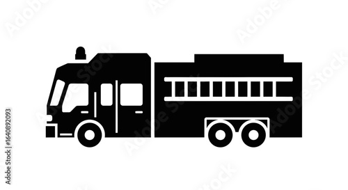 Black Silhouette Icon of a Fire Truck with Ladder.