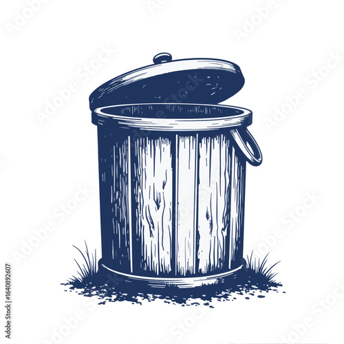 Compost bin with lid open, showing an outdoor waste container. Compost bin setup with recycling and disposal. Eco friendly compost bin for environmental campaigns. Concept responsible waste disposal.