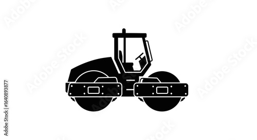 Black Silhouette of a Tandem Vibratory Roller.