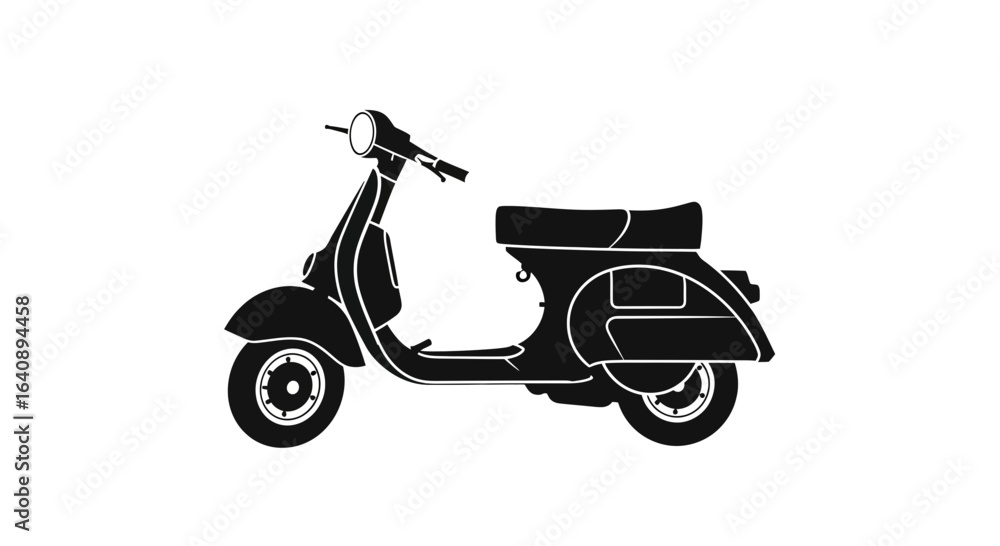 Obraz premium Classic Vintage Scooter Silhouette Black and White Illustration.