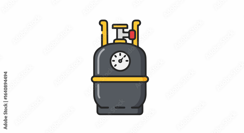 Fototapeta premium Propane tank on white background, showing a portable gas cylinder with a gauge. Propane tank icon displays valve and indicator dial for mobile fuel.