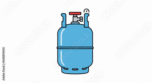 Lined illustration of gas cylinder in blue color shown on white background, industrial equipment. Gas cylinder is an engineering storage and fuel container, safety tool.