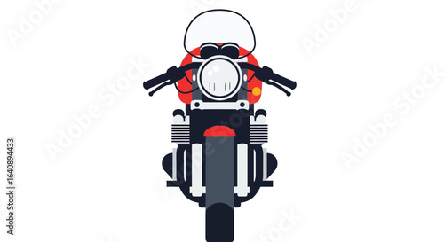 Classic Red and Black Motorcycle Front View Illustration.