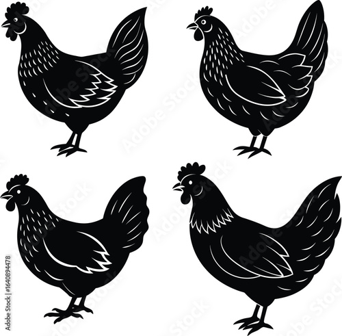 Minimal Hen Silhouette Vector – Single Color Poultry Illustration