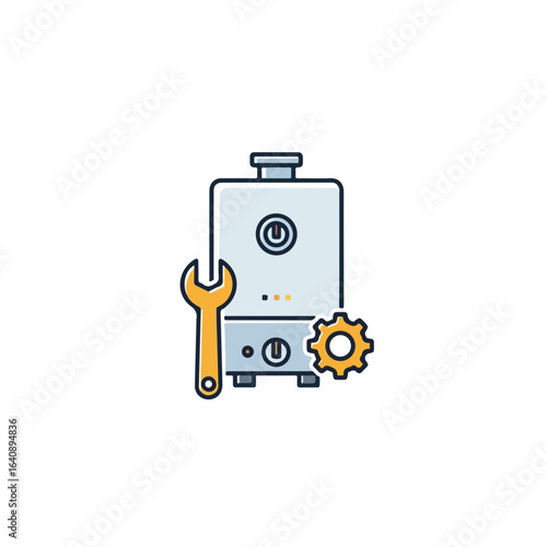 Gas boiler repair with wrench and gear, showing plumbing maintenance and service concept. Gas boiler repair also signifies heating maintenance, gas boiler repair depicts assistance for home service.