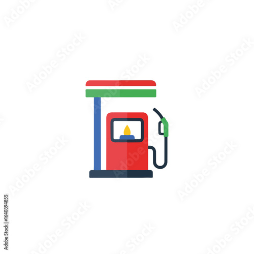 Gas station illustration of fuel pump on white backdrop, shows petroleum station for refueling automobiles. Gas station in flat design for websites and presentations.