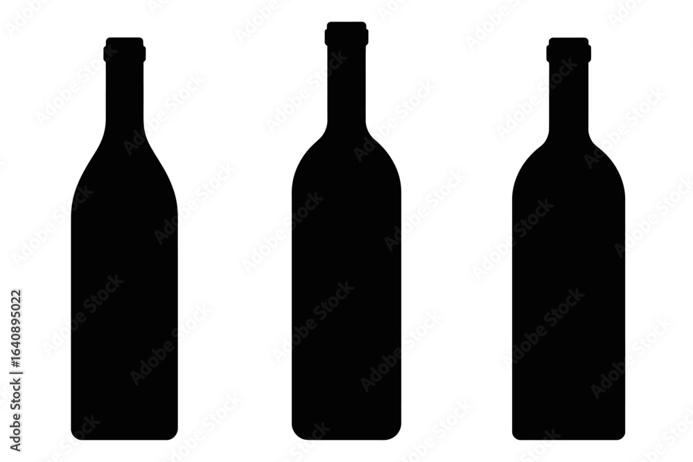 Silhouette of three wine bottles in a row vector illustration for design and decoration purposes Silhouette of three wine bottles in a row vector illustration for design and decoration purposes