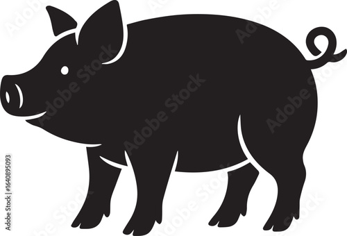 Simple Silhouette Illustration of a Pig Farm Animal Mammal with a Curled Tail and Hooves
