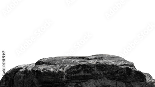 Black rock stone isolated white background, Cliff edge black formation well podium stand display product, cosmetics, Clipping path