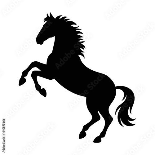 Silhouette of a rearing horse with a flowing mane isolated on a white background vector graphic