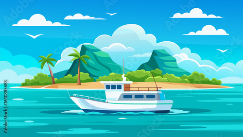 a boat in turquoise ocean water with a backdrop