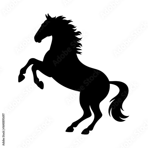 Silhouette of a rearing horse with a flowing mane isolated on a white background vector graphic