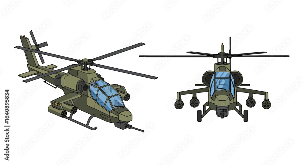 Fototapeta premium Military Attack Helicopter Dual View Illustration.