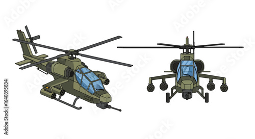 Military Attack Helicopter Dual View Illustration.