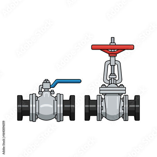 Two industrial valves isolated on white, showcasing pipeline valve parts and components. Industrial valves are essential for controlling flow, pressure, and safety in piping systems.