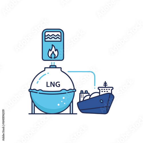 LNG plant loading liquefied natural gas into ship for transportation. LNG fuel powering cargo ships in energy industry, LNG plant with pipelines ensures seamless logistics.