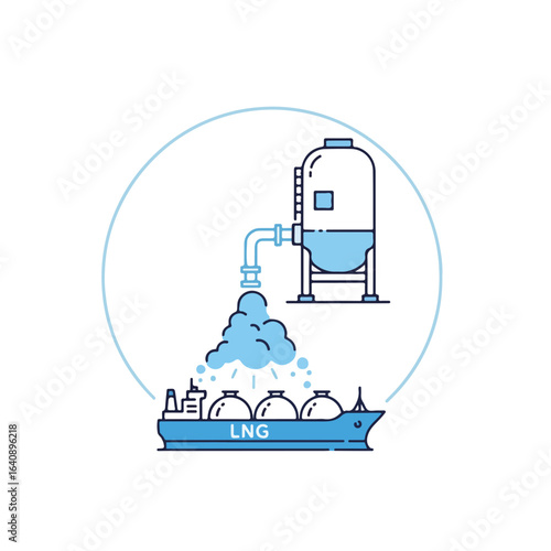 LNG loading design displays liquefied natural gas being transferred from storage tank to ship. LNG loading infrastructure is vital for global energy supply chains.