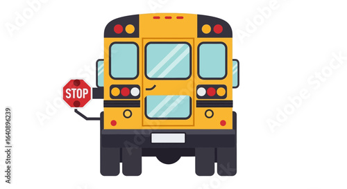 Rear View of Yellow School Bus with Stop Sign.