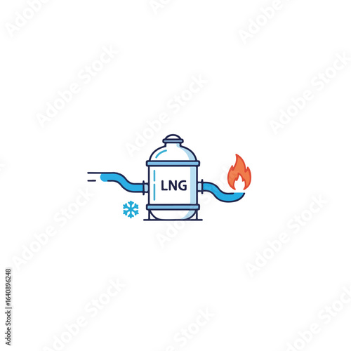 LNG production process in clean, clear style, displaying liquefied natural gas production and industrial equipment. The LNG production is designed to demonstrate energy infrastructure,