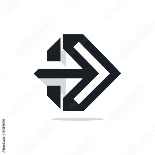 geometric arrow icon with white negative space tip