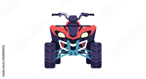 Red and Black ATV Quad Bike Front View Illustration.