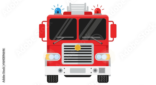 Red Fire Truck Front View Illustration.