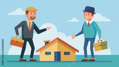 a businessman and roofer are facing forward giving