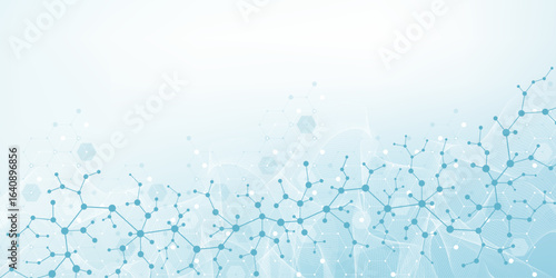Molecular abstract structure and genetic engineering DNA. Healthcare and medicine background concept. Scientific research background. Wave flow. Innovation pattern. Vector illustration.