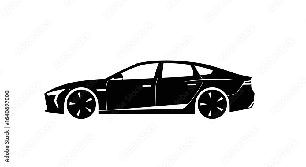 Sleek Black Silhouette of a Modern Sedan Car. Sleek Black Silhouette of a Modern Sedan Car.