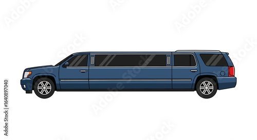 Sleek Dark Blue Limousine Side Profile Illustration.