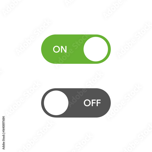 On off switch with green on switch and grey off switch graphic. Green on switch shows active mode, gray off switch shows inactive mode. Switch settings ideal for city communications.