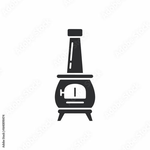 Modern stove image in monochrome offers simple heater outline, clean and minimal. Stove design brings indoor heating solutions into sharp focus, demonstrating heat appliance icon for home heating,