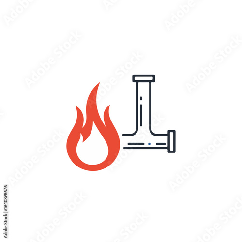 Pipe fire illustration with burning flames near pipeline on bright background. Fire near pipes showcases danger and potential damage from city communications, underscoring urgent fire safety.
