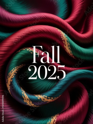 Luxury 'Fall 2025' Concept with a Gold Pattern on Rich, Flowing Fabric