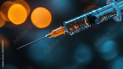 Medical Syringe with Needle and Bokeh Background