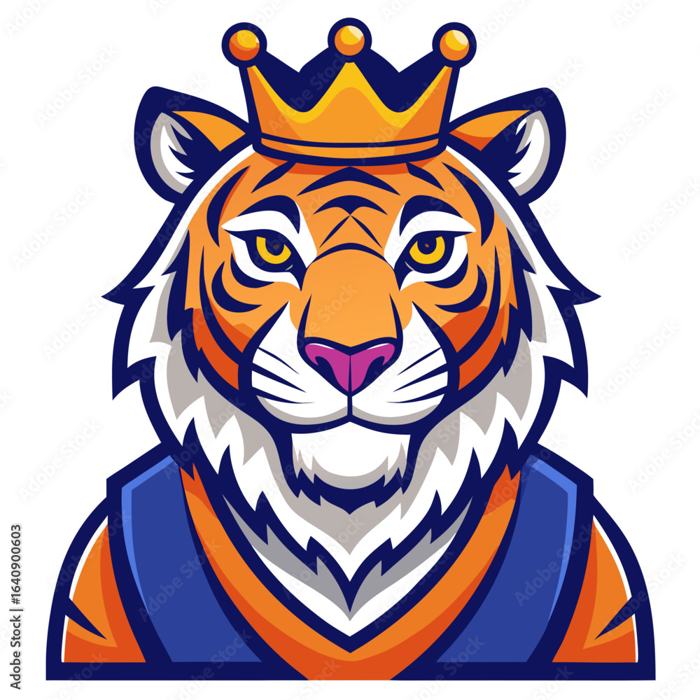 Fototapeta premium Tiger wearing a crown, the king of the jungle vector, white background