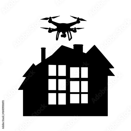 Silhouette of drone over house, concept of privacy invasion and surveillance