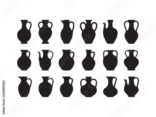 Collection of ancient Greek pottery silhouettes vector isolated on white background