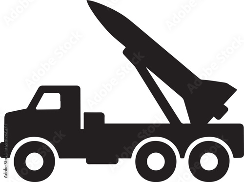 Silhouette of Mobile Missile Launcher on Truck Platform Readiness for Launching a Powerful Rocket Threatening Military Warfare