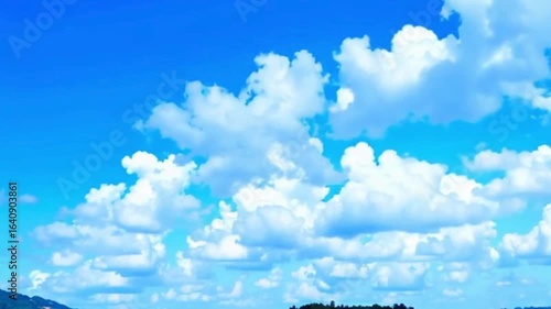 Fluffy White Clouds in Clear Blue Sky