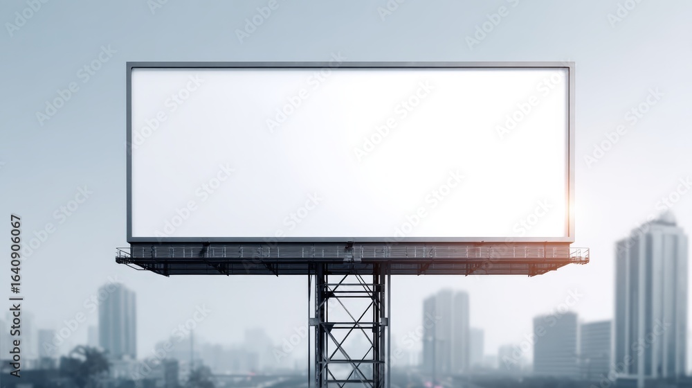 Fototapeta premium Blank Billboard Mockup Against Cityscape Skyline For Advertising, Marketing Campaigns, and Creative Design Presentations