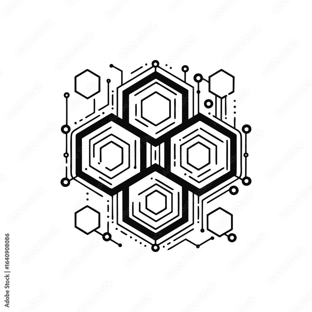 Obraz premium Hexagons with data lines for blockchain